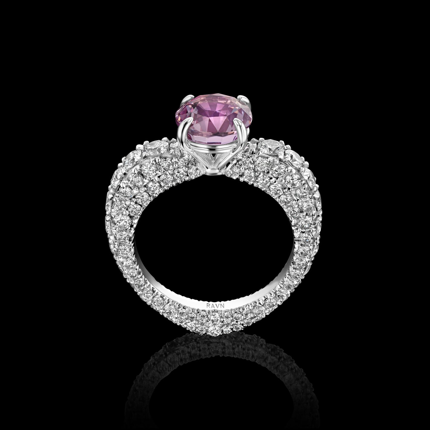 Open Heart Diamond Ring with Pink Sapphire