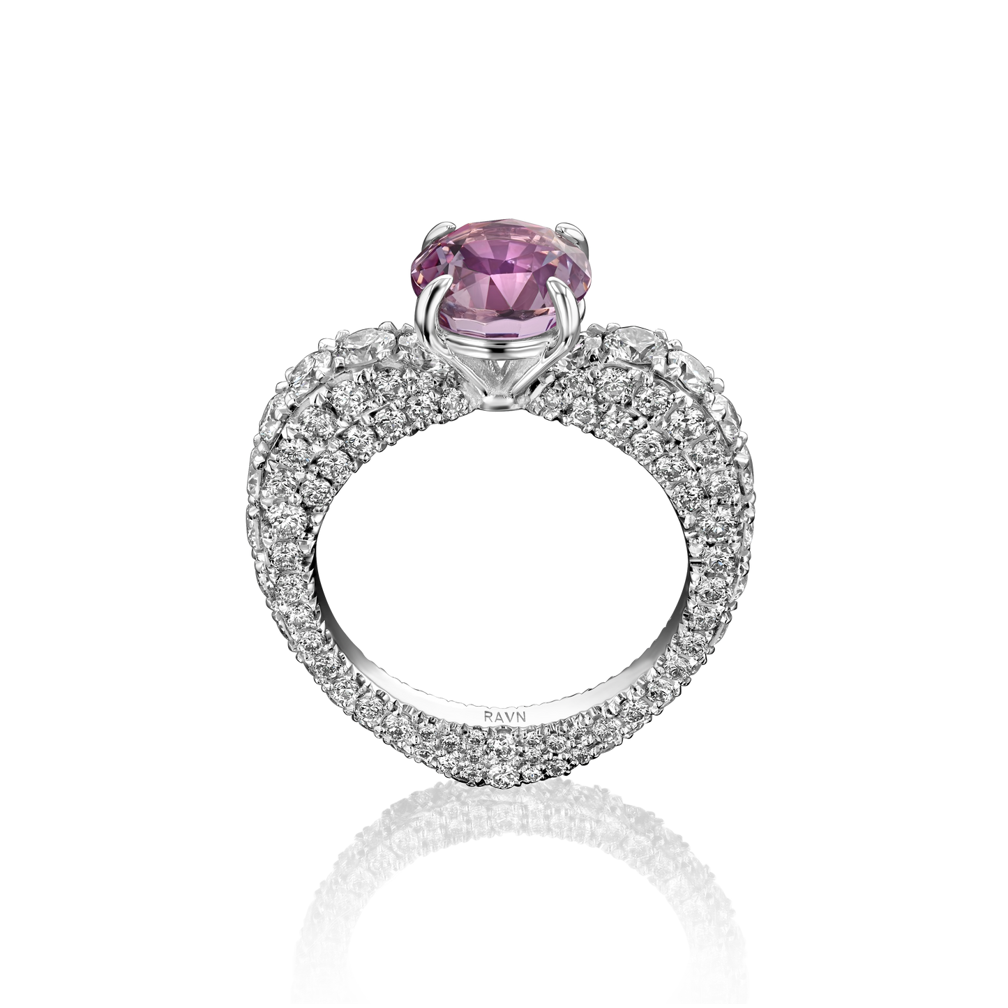 Open Heart Diamond Ring with Pink Sapphire