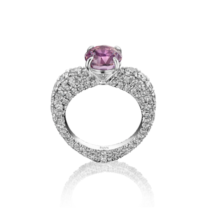 Open Heart Diamond Ring with Pink Sapphire