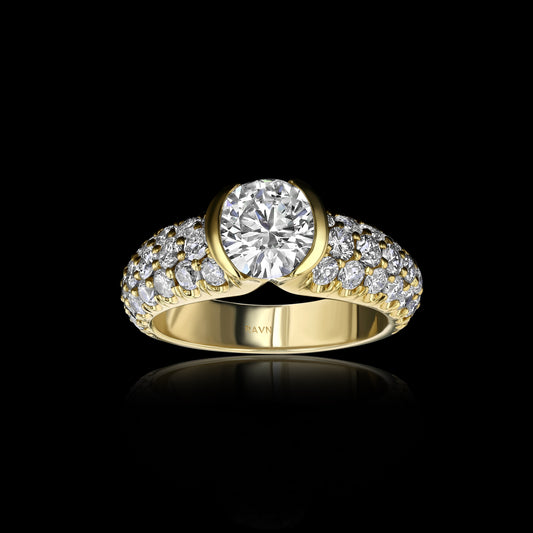 Diamond Encrusted Classic Half Bezel Solitaire Ring