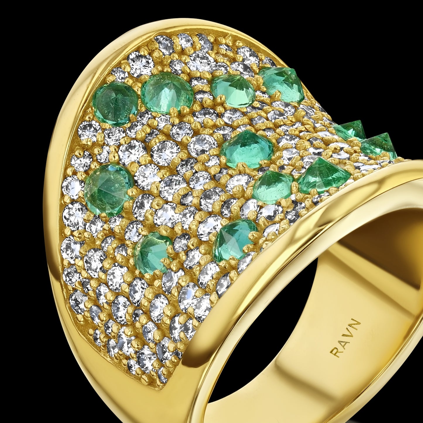 Emerald & Diamond Saddle Ring