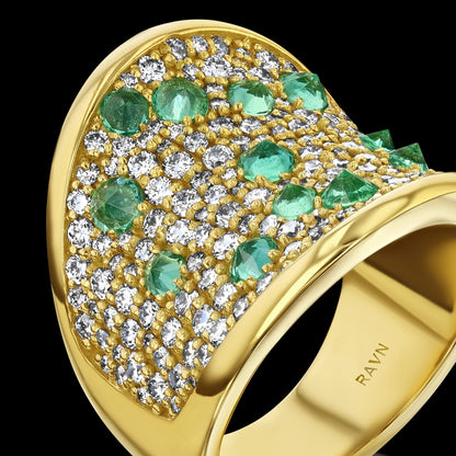 Emerald & Diamond Saddle Ring