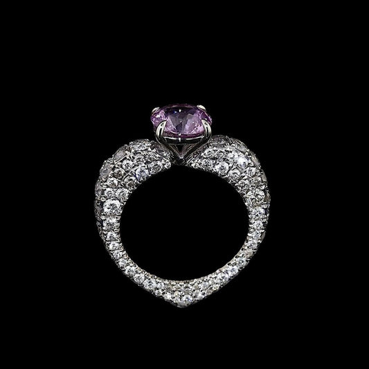 Open Heart Diamond Ring with Pink Sapphire