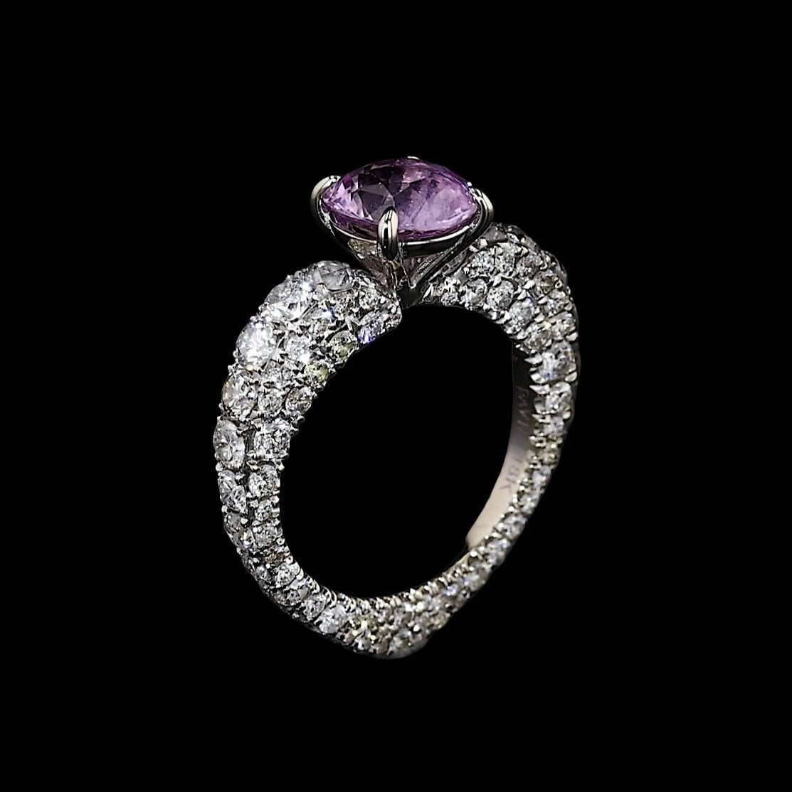 Open Heart Diamond Ring with Pink Sapphire