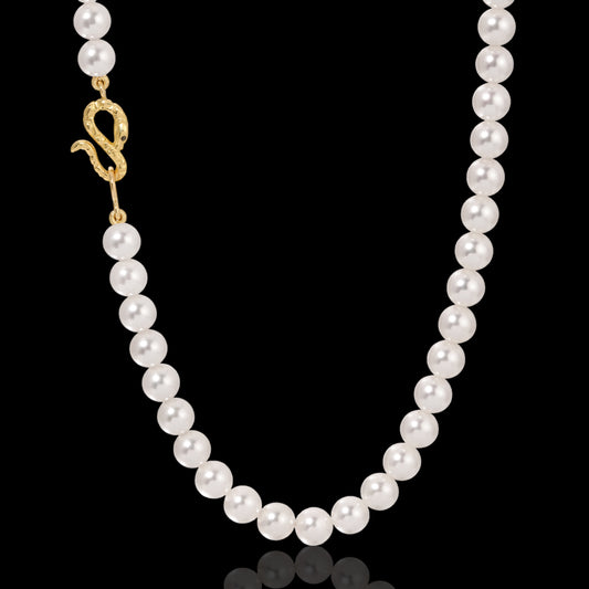 Cultured Pearl Necklace with Serpent Clasp